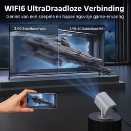 Mini Beamer - Draagbare Projector - 4K Decoder - 720P HD - Smart Projector - WiFi 6 - Bluetooth 5.0 - Home Cinema - Buitenbioscoop - Rotatie 180° - Auto Keystone - Stil Geluid - Compact - HDMI - USB - Voor Smartphone & Laptop — thumbnail 4