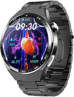 DrPhone ChronaX4 Smartwatch – ECG, Bloedglucose, SpO2, Urinezuur, Lichaamssamenstelling, Bluetooth Bellen, 158 Sportmodi, Slaap & HRV, IP67 – Zwart — thumbnail 1