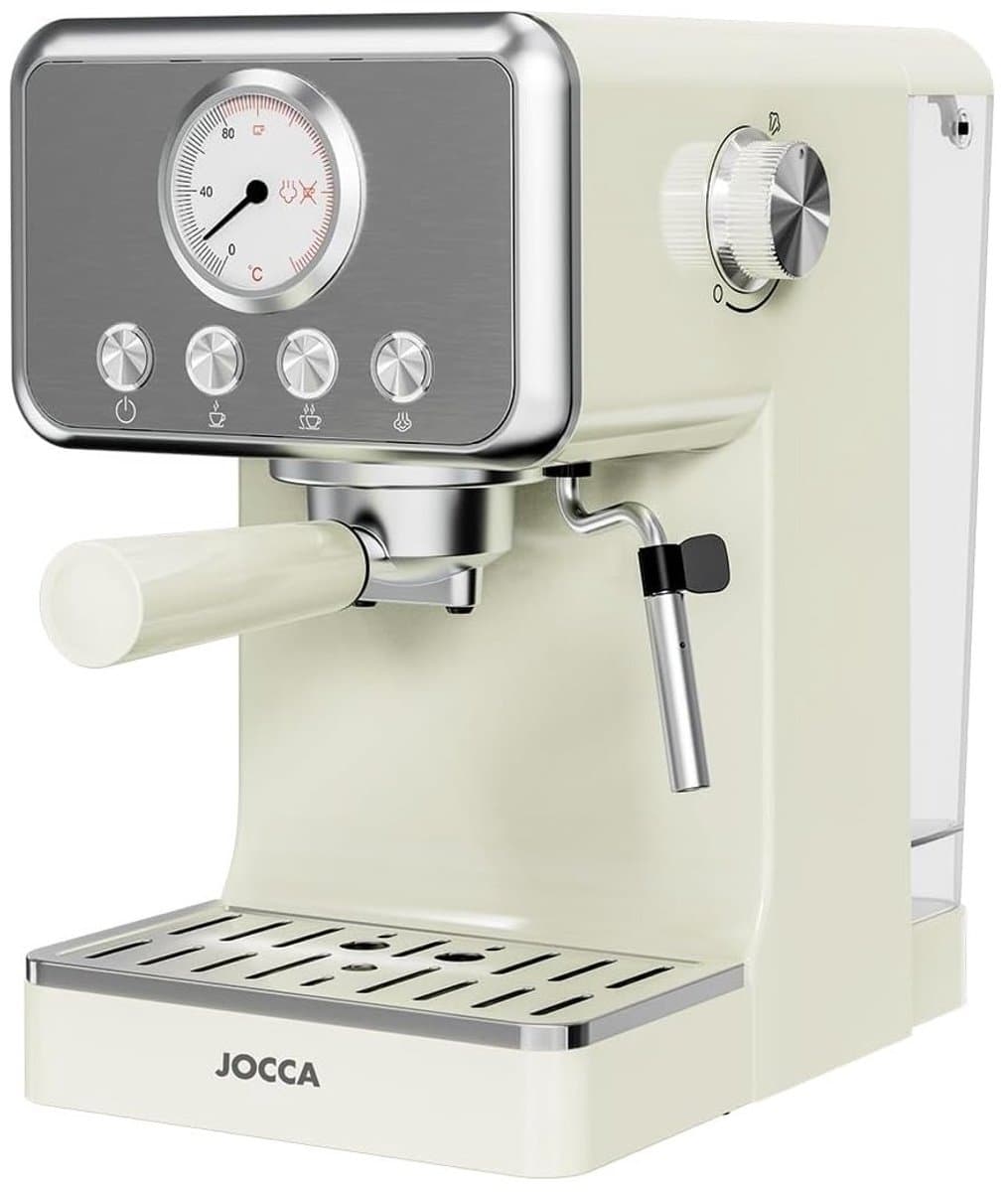 Jocca Espresso Coffee Maker 2709 – 1400 W – 15 bar – Manometer & melkopschuimer – Retro design – Crème — afbeelding 1