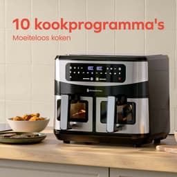 KitchenBrothers Dubbele Airfryer - PFAS-Vrij - 2400W - Dual Zone - 9L - Heteluchtfriteuse - Airfryer XXL - 2 x 4.5L - 10 Kookprogramma's - RVS/Zwart — thumbnail 4
