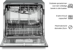 Labirent LMV8-7PZW1 - Mini Vaatwasser - 8 Couverts - 7 Programma’s - Modern - Kleine Vrijstaande Afwasmachine - Zwart — thumbnail 5