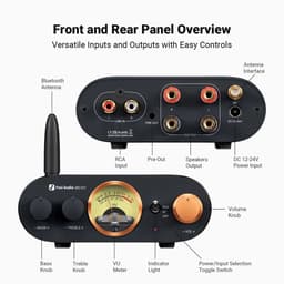 Fosi Audio MC101 – Bluetooth Stereo Versterker met VU-meter – 2×100W – RCA – Bas & Treble regeling – Aluminium — thumbnail 2