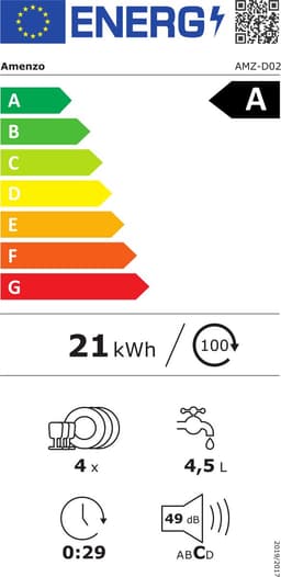 Amenzo® - Mini Vaatwasser - Inclusief App - Energielabel A - 900 Watt - 5 Programma's - Zwart - Afwasmachine - Met Waterreservoir — thumbnail 2
