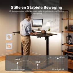 SENSE7 NOJO LIGHT - Zit Sta Bureau - 140 cm x 70 cm - Elektrisch bureau - Verstelbare bureau - Elektrische Hoogteverstelling - Hoogte 72-118 cm - Intelligent Bedieningspaneel - Zwart — thumbnail 4