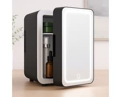 NETTLIFE Skincare Fridge - Mini Koelkast - Make-up Koelkast met Spiegel - Skincare Koelkast met LED Verlichting - Zwart - Stil - Beauty Fridge - voor Auto | kamer - 6 Liter