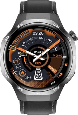 Knobbout 1.53" Scherm Stijlvolle Sport Smartwatch – NFC- Kompas, Hoogtemeter, Barometer-Bluetooth Bellen - Draadloos Opladen - hartslag, bloeddruk, zuurstofgehalte (SpO₂) - AI Assistent - medicatie innemen alert - Zwart Leren + Siliconen Band — thumbnail 3