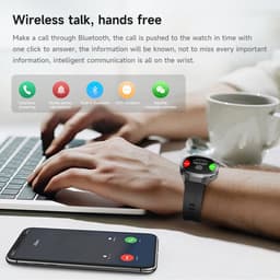 Knobbout 1.53" Scherm Stijlvolle Sport Smartwatch – NFC- Kompas, Hoogtemeter, Barometer-Bluetooth Bellen - Draadloos Opladen - hartslag, bloeddruk, zuurstofgehalte (SpO₂) - AI Assistent - medicatie innemen alert - Zwart Leren + Siliconen Band — thumbnail 2