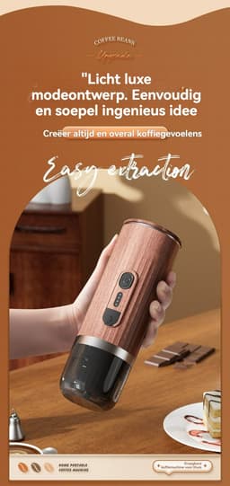 3-in-1 Draagbare Koffiemachine – Snelle waterverwarming -Voor capsules & gemalen koffie – USB-C oplaadbaar – 80ml Reservoir-Volautomatisch espresso apparaat – Italiaans design – Voor buiten & in de auto-Koffie — thumbnail 3