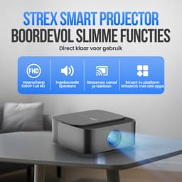 Strex Beamer - Smart 1080P Full HD Projector - 4K Ondersteuning - WiFi & Bluetooth - Ingebouwde Speakers - Draagbare Mini Beamer Thuisbioscoop - WhaleOS - Inclusief Opbergtas & Projectiescherm — thumbnail 2