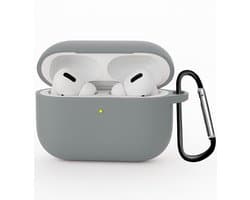 Hoesje Geschikt voor Apple Airpods Pro 3 - Siliconen Hoes met Clip - Silicone Case Cover - Grijs