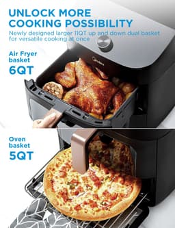 Air fryer MF-CY110A - Heteluchtfriteuse - dubbele stapel - overlappende heteluchtfriteuse - slimme wifi-synchronisatie met Alexa - 11L XL verticaal ruimtebesparend ontwerp - 10-in-1 mandgrillpan - geschikt voor 3 tot 8 personen - 2400 W — thumbnail 3