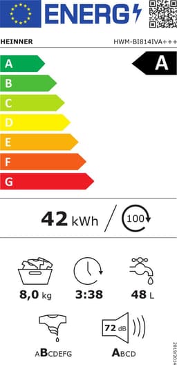 Heinner HWM-BI814IVA+++ Inbouw Wasmachine 8 kg – Stoomfunctie – Digitaal Display – 1400 tpm – Energieklasse A – Inverter – Trommelreinigingsprogramma – Wit – 5 Jaar Garantie — thumbnail 2