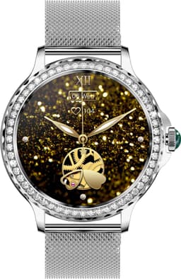 Knobbout Luxe Smartwatch voor Dames – Met Sprankelende Kristallen-1.3" Scherm IPS HD Touchscreen – Bluetooth 5.2 Bellen – Hartslag & Bloeddrukmeting – IP68 Waterdicht – Zilverkleurige Roestvrijsta — thumbnail 4
