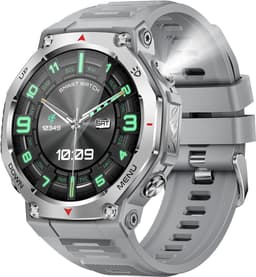 Knobbout 1.43” Scherm AMOLED Smartwatch – 466×466 HD Scherm – 5ATM Waterdicht (tot 50m) – LED Zaklamp + UV-Licht + SOS Noodflits – Bluetooth Bellen – 525mAh Lange Batterijduur – Outdoor & Sporthorloge voor Android/iOS-Grijs — thumbnail 1