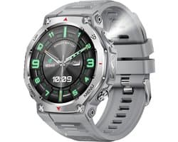 Knobbout 1.43” Scherm AMOLED Smartwatch – 466×466 HD Scherm – 5ATM Waterdicht (tot 50m) – LED Zaklamp + UV-Licht + SOS Noodflits – Bluetooth Bellen – 525mAh Lange Batterijduur – Outdoor & Sporthorloge voor Android/iOS-Grijs