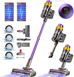 Elekiatech Steelstofzuiger - Steelstofzuiger Draadloos - Met 2 Accu’s - 70000Pa - 3 Standen Zuigkracht - LED-Display - 2200 mAh Accu - 20–70 Min Werktijd - 1,8L - Met Meubelborstel - Voor Tapijt, Harde Vloeren en Dierenharen - Paars — thumbnail 1