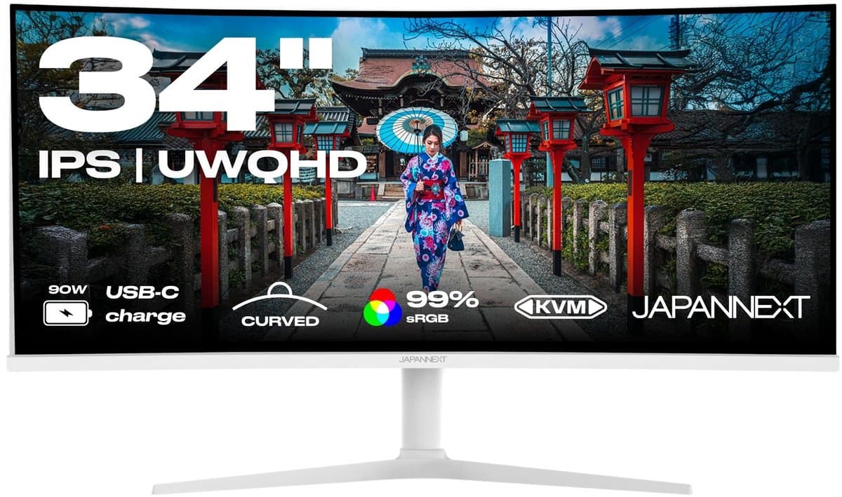 JAPANNEXT Curved Monitor Wit 34" IPS UWQHD (3440x1440) | JN-IPS34Q-HC6-W — afbeelding 1