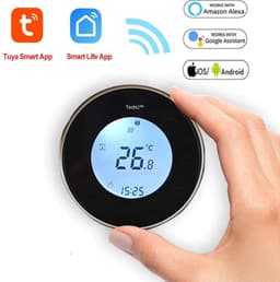 TechU™ Smart Thermostaat Round – Zwart met Witte Rand – Alleen voor Elektrische Vloerverwarming – Wifi & App – Google Assistant & Alexa – Persoonlijk programma instelbaar — thumbnail 1