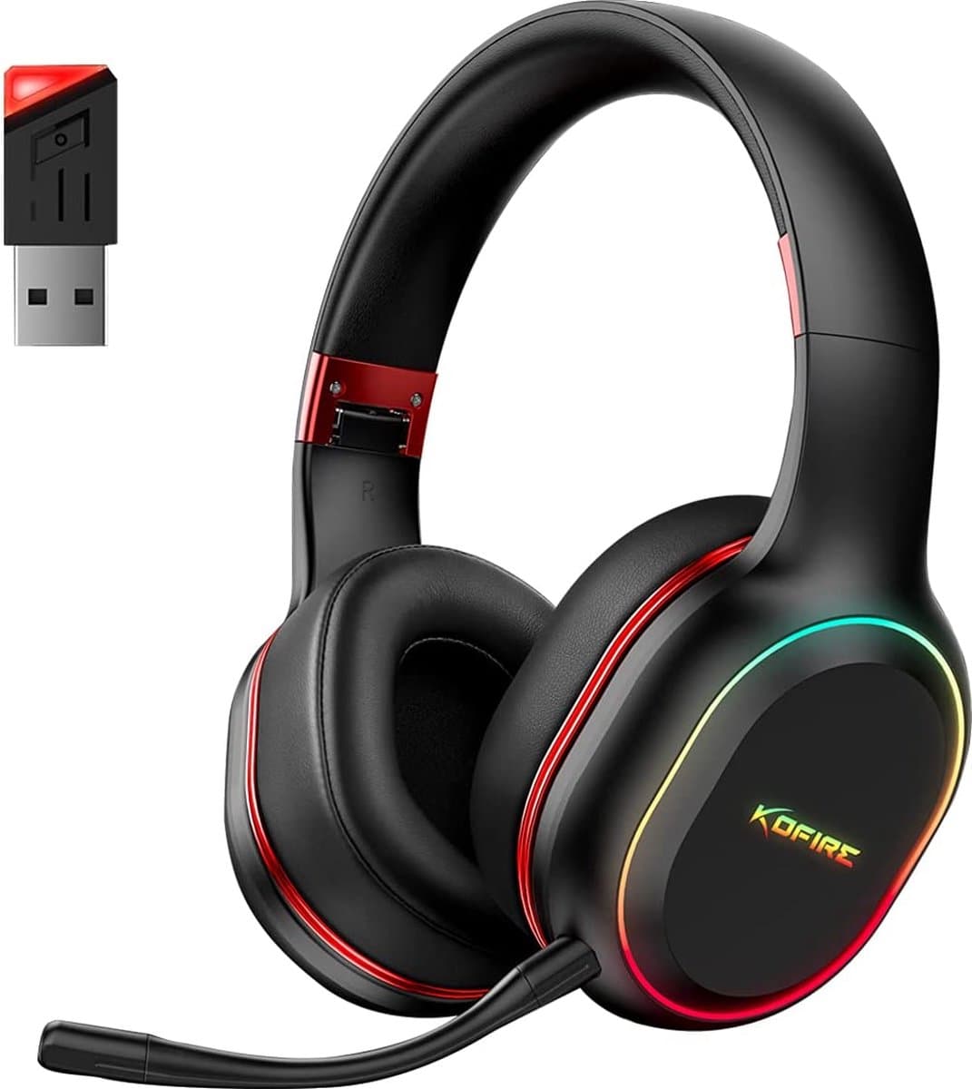 Kofire UG-05 2.4GHz Draadloze Gaming Headset - Bluetooth koptelefoon - Afneembare microfoon - Geschikt voor PS4/PS5, Nintendo Switch - Zwart - Rood — afbeelding 1
