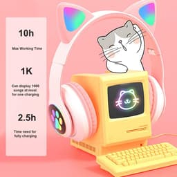 Mogi Products-Draadloze Kinder Hoofdtelefoon -Kattenoortjes-Met Led-Draadloze Koptelefoon-Kinder Headset-Bluetooth-Microfoon — thumbnail 3