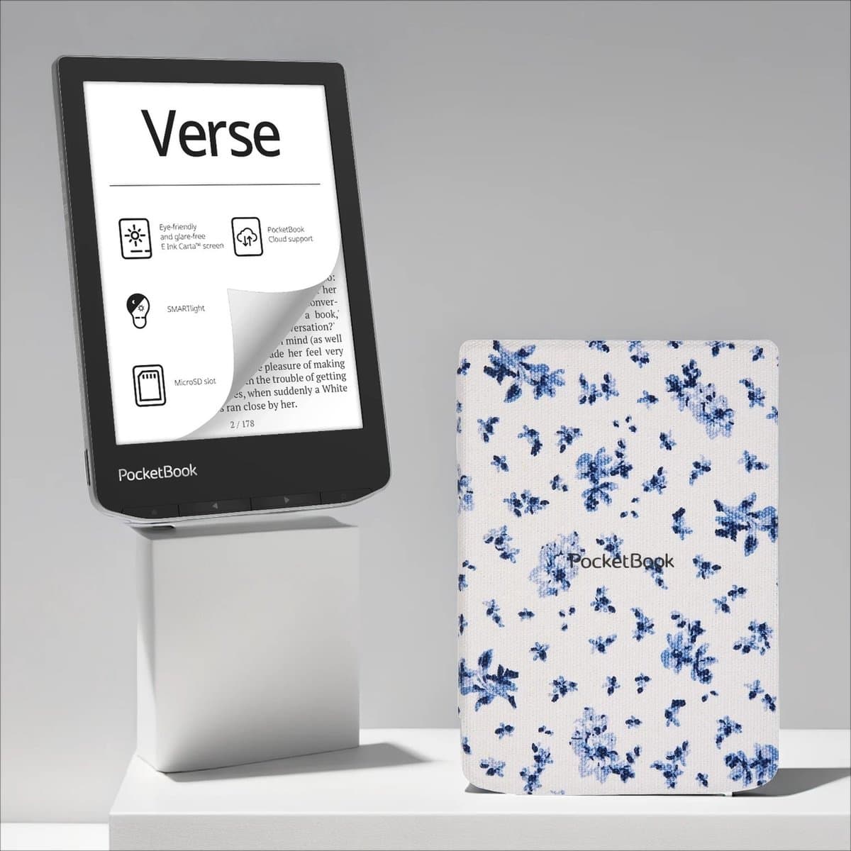 PocketBook Verse e-reader Mist Grey – 6 inch – 8 GB + Bloemen hoesje – voordeelbundel — afbeelding 1