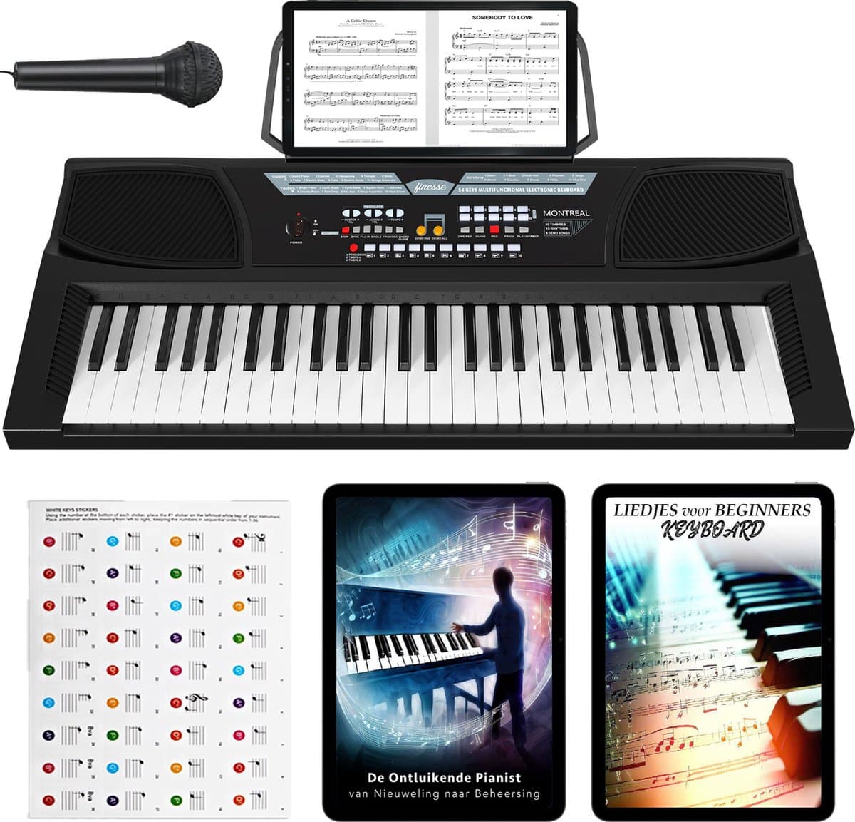 Finesse Keyboard Piano - 54 Keys - Pianostickers - Elektrische Piano - Digitale Piano - Kind - Volwassenen — afbeelding 1