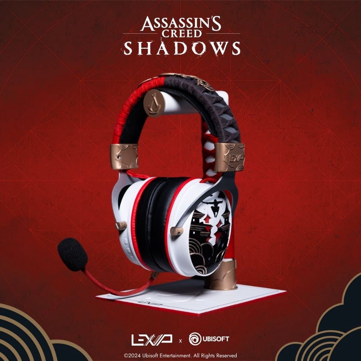 LEXIP X UBISOFT - Assassin's Creed Shadows - Draadloze Gaming Headset - Geschikt voor PS4, PS5, Switch, PC, Mac, Android en IOS - Dual Wireless Bluetooth 5.4 en 2.4 GHz USB Dongle - Afneembare Microfoon - Rode Led Verlichting — afbeelding 1