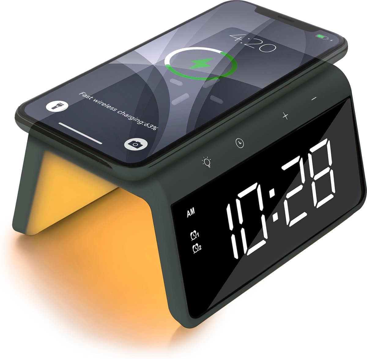 Caliber Wekker - Draadloze Oplader - Wake-up Light - Digitale wekker - Wekkers digitaal - Digitale klok - Groen (HCG019QI-MG) — afbeelding 1