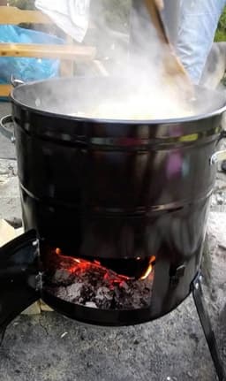 Buiten kookkachel - set 14liter. BUITEN KEUKEN! Houtkachel, HONGAARSE ketel 14L met deksel!!! BBQ Kookpan Terras kachel. Hongaarse ketel 14l — thumbnail 2