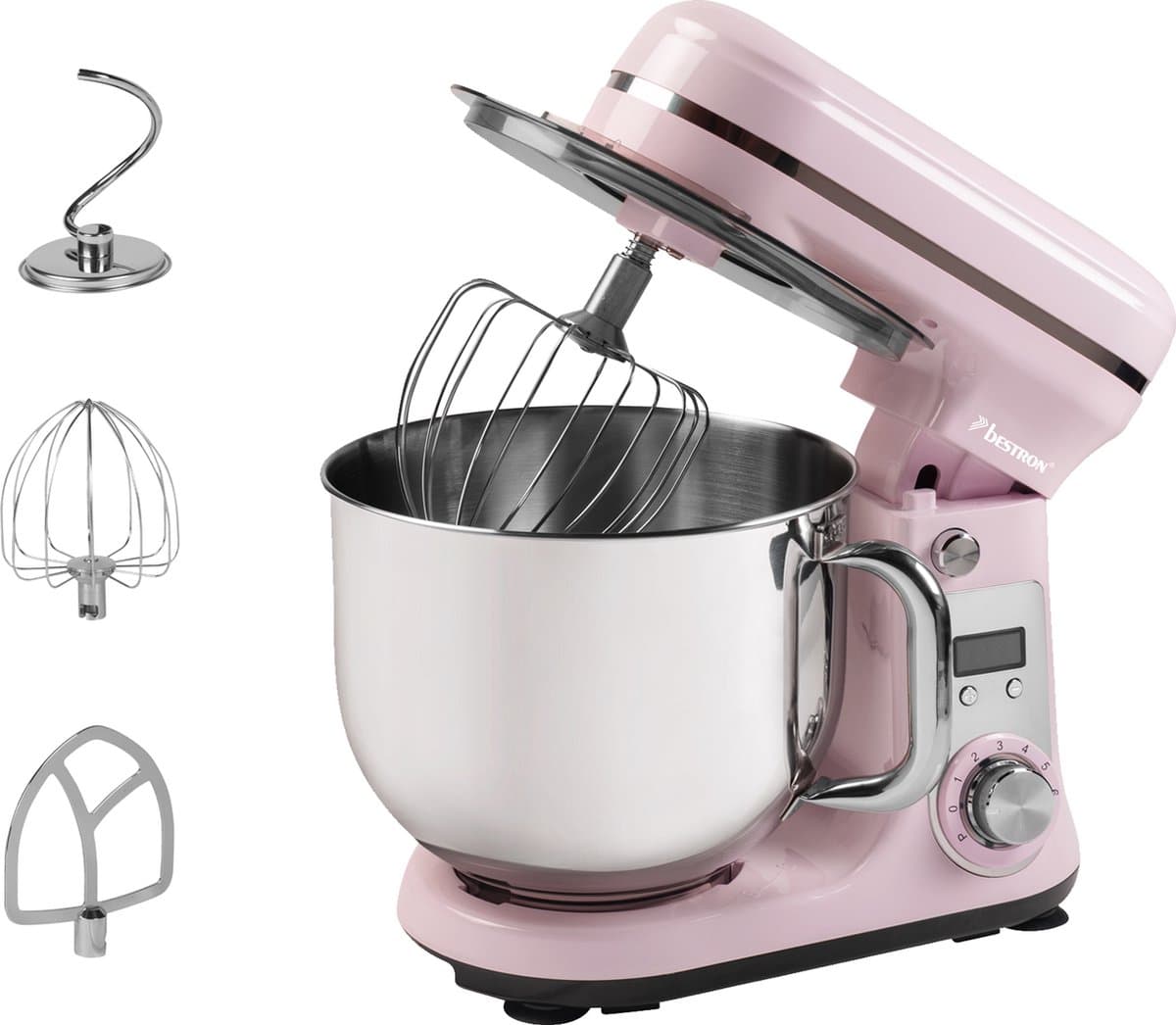 Bestron Keukenmachine - AKM2000SDP - 65dB - 6 snelheden & turbomodus - 6L capaciteit - Roze - 5 jaar garantie — afbeelding 1