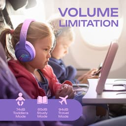 PowerLocus Bobo - Draadloze Koptelefoon voor Kinderen - Bluetooth koptelefoon - 74/85/94dB Volumebegrenzing - Led Verlichting - Audio Sharing Functie - Purple/Pink — thumbnail 3