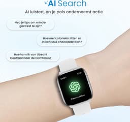 Avalue AMOLED Smartwatch Dames & Heren - AI Feature - Stappenteller - Bloeddrukmeter - Geschikt voor alle Smartphones - RVS en Siliconen Band - Wit — thumbnail 3