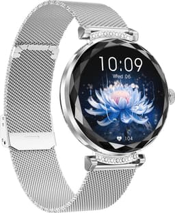 WizBay Premium Select® 1.19inch Smartwatch Dames Heren 1.19inch AMOLED - Android iOS - 14 Zirkonia in Band - Bellen - Magnetic Laden - O2 en Bloeddrukmeter - Sport Modi - Message - Slaap meter - Smartwatches - Zilveren Band - 1 Extra Roze TPU Band — thumbnail 2