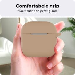Hoesje - Geschikt voor Apple AirPods 4 - Siliconen Hoes met Clip - Silicone Case Cover - Zand — thumbnail 3