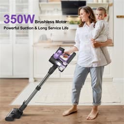 Inse - Draadloze Steelstofzuiger -7 in 1 Stofzuiger zonder zak - Handstofzuiger met steel - Steelstofzuigers - Draadloos - 3 verschillende opzetstukken - 350W - Paars - 30Kpa - Ultra licht- steelstofzuigers - Steelstofzuiger zonder zak op accu — thumbnail 3