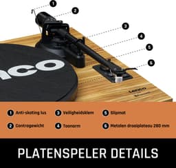 Lenco Platenspeler met Bluetooth - Twee externe Speakers - Ingebouwde Versterker - LS-500OK - Hout — thumbnail 4