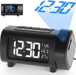 YUCONN Wekkerradio met Projectie - Digitale Klokradio - Wekker met DST - VA-display blauw of wit — thumbnail 1