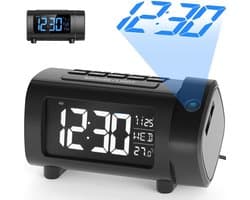 YUCONN Wekkerradio met Projectie - Digitale Klokradio - Wekker met DST - VA-display blauw of wit