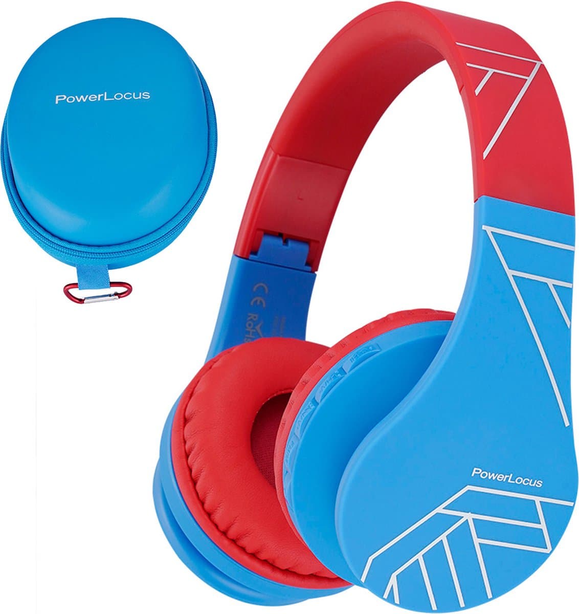 PowerLocus P1 Kids Kinder Koptelefoon Draadloos - Koptelefoon voor kinderen - Veilig volume van 85 dB - Bluetooth Hoofdtelefoon - Met microfoon - incl. Premium Case - Blauw/Rood — afbeelding 1