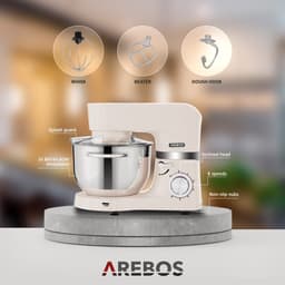 AREBOS Keukenmachine - 1500W - Keukenrobot - 5,5L&4,5L - Keukenmixer - Foodprocessor - Roestvrij Stalen Mengkom - 6 Snelheden - Crème — thumbnail 3