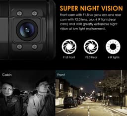 Vantrue N2 Pro Dual 1080P Dash Cam Front en Cabin Dashcam voor auto's (2.5K 1440P Single Front) 1.5 inch 310° Autocamera Infrarood Nachtzicht, Sony Sensor， Parkeermodus， G-Sensor, 256GB Max — thumbnail 4