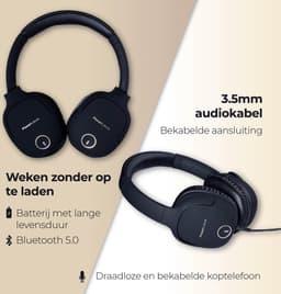 PowerLocus P7 Draadloze Over-Ear Koptelefoon - Bluetooth Headphone - Microfoon, Bass Mode, incl. Hoesje - Goud — thumbnail 4