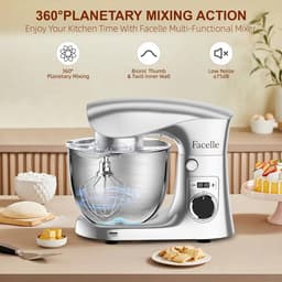 Keukenmachine - Deegmachine Mixer - Bakken Thuis - Krachtige 1500W Motor - 5.5L Kom - Zilver — thumbnail 3