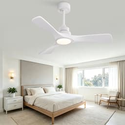 Plafondventilator 42 inch zuiver wit met drie versterkte massief houten propellerbladen - draadloze afstandsbediening - 3 kleurtemperaturen instelbaar - zes snelheidsstanden - omkeerbare DC-motor - stroomuitvalgeheugen — thumbnail 2