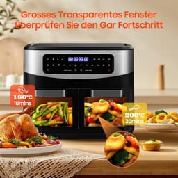 Airfryer Dubbele Zone - XXL Airfryer Olievrij - Gezond Koken - Dubbel Raam - 12 Liter - Zwart — thumbnail 3
