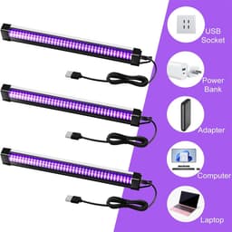 Wclavion-Set van twee uv-blacklight led-balken met usb-aansluiting en aan/uitschakelaar sfeerverlichting voor feesten disco en thema-evenementen binnenshuis — thumbnail 3