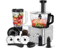 SnelShoppen - Multifunctionele Food Processor 1100W, 3.2L Mengkom, Keukenmachine Voor Koken, Hakken, Kneed, Mixen en Malen, Zilver