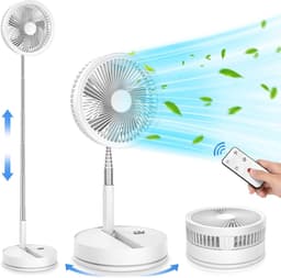 Casalora Opvouwbare vloerventilator – Draagbare ventilator – Reisventilator – Stille bureauventilator – 4 snelheidsstanden – 180 graden verstelbare hoek – Geschikt voor slaapkamer, camping, kantoor en op reis – Wit — thumbnail 1