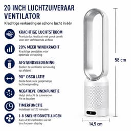 Jensaro Bladloze Torenventilator met Luchtzuivering – Stil 30dB – 8 Snelheden – Afstandsbediening – 90° Oscillatie – Timer - Wit — thumbnail 4