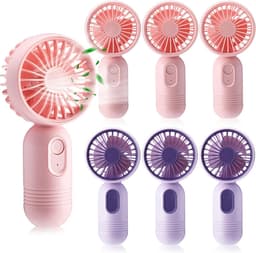 Set van 7 mini draagbare ventilatoren, schattig en lichtgewicht, compact en draagbaar, 3 windsnelheden, USB oplaadbaar, unisex, geschikt voor make-up binnen en buiten en op reis (roze en paars). — thumbnail 1